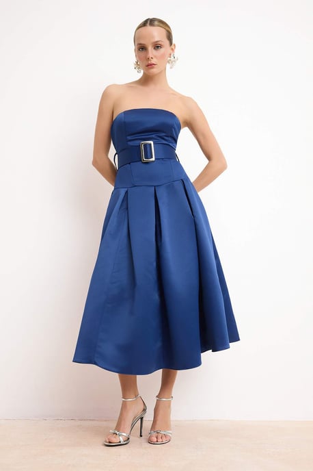 Damen marineblaues, flaches, ärmelloses Midi-Kleid im schicken/Nacht-Skater-Stil - Image 4
