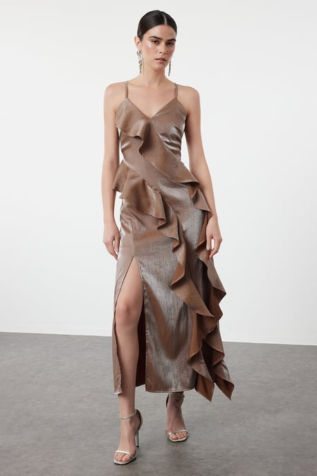 Unifarbenes, mittellanges Spaghettiträgerkleid für Damen, ideal für Abschlussball oder Abiball - Image 1