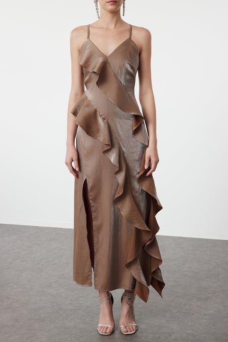 Unifarbenes, mittellanges Spaghettiträgerkleid für Damen, ideal für Abschlussball oder Abiball - Image 2