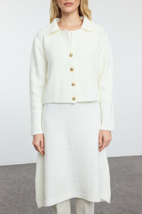 ecrufarbenes, gerades, mittellanges, lässiges/alltagstaugliches, figurbetontes Damenkleid - Image 2