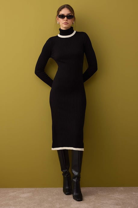 Damen-Midikleid mit Farbblockmuster, lässig und lang - Image 1