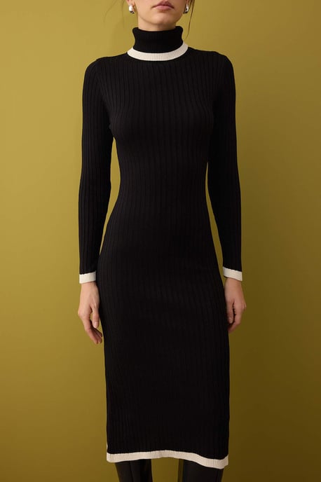 Damen-Midikleid mit Farbblockmuster, lässig und lang - Image 2