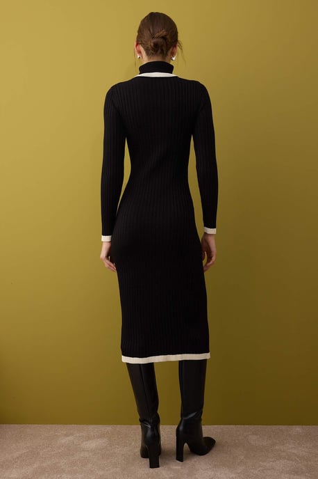 Damen-Midikleid mit Farbblockmuster, lässig und lang - Image 3