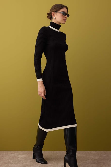 Damen-Midikleid mit Farbblockmuster, lässig und lang - Image 4
