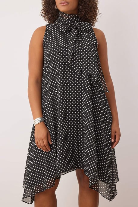 Curve Damen Polka-Dot Midi Ärmelloses Freizeitkleid in A-Linie in Übergröße - Image 2