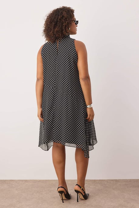 Curve Damen Polka-Dot Midi Ärmelloses Freizeitkleid in A-Linie in Übergröße - Image 3