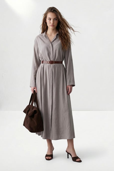 Braunes, flaches Maxi-Hemdkleid für Damen mit Hijab-Funktion - Image 2