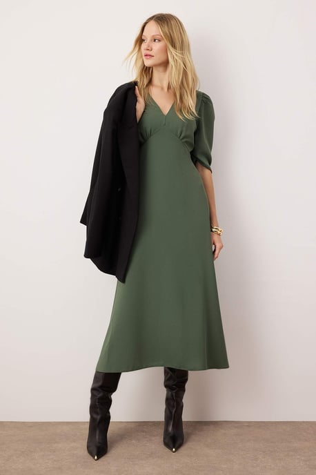 Unifarbenes Damen-Midikleid mit Dreiviertelärmeln, lässigem Skater-Stil - Image 1