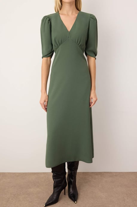 Unifarbenes Damen-Midikleid mit Dreiviertelärmeln, lässigem Skater-Stil - Image 2