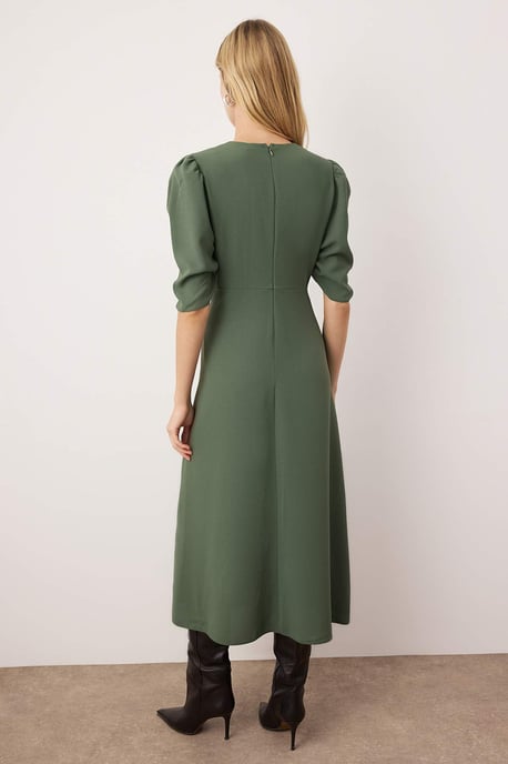 Unifarbenes Damen-Midikleid mit Dreiviertelärmeln, lässigem Skater-Stil - Image 3