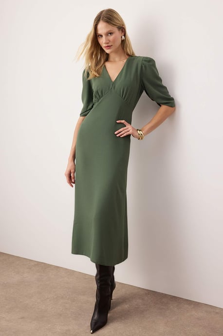 Unifarbenes Damen-Midikleid mit Dreiviertelärmeln, lässigem Skater-Stil - Image 4