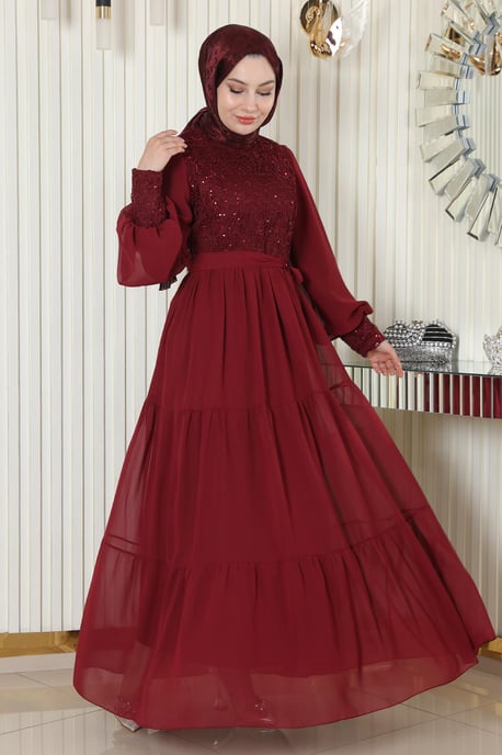 Pulpaet Chiffon Abayas Bordeaux - Image 2