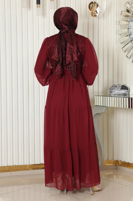 Pulpaet Chiffon Abayas Bordeaux - Image 3