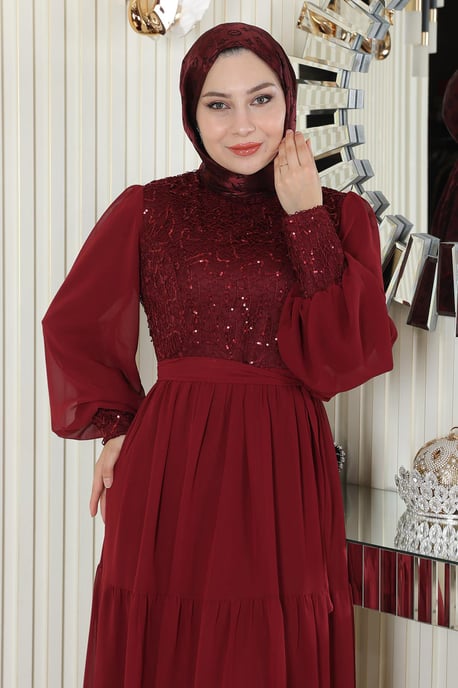 Pulpaet Chiffon Abayas Bordeaux - Image 5