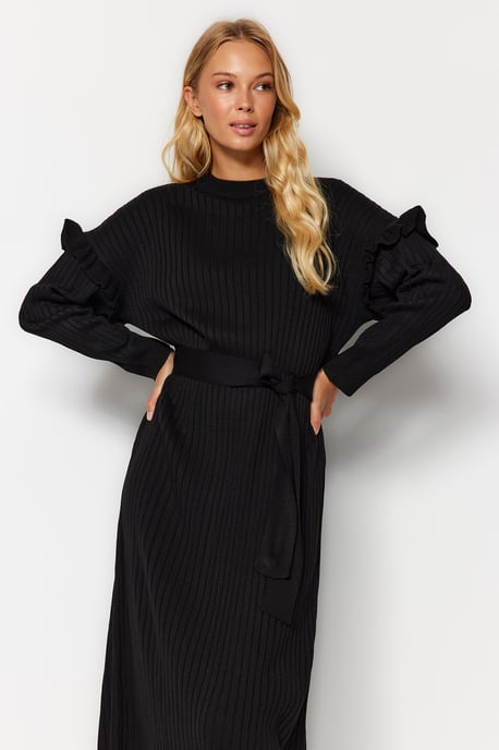 Langes, einfarbiges, lässiges, modisches Kleid für Damen in normaler Passform - Image 4