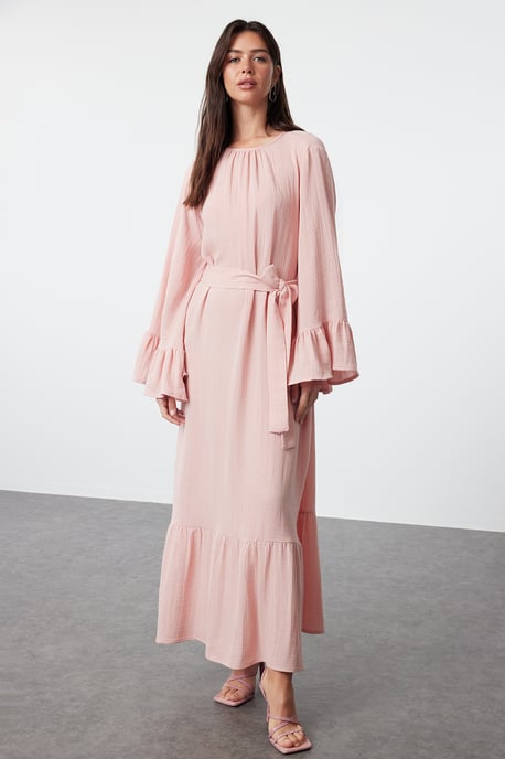 Rosa, einfarbiges Maxikleid für Damen, lang, lässig, bequem und modisch - Image 2