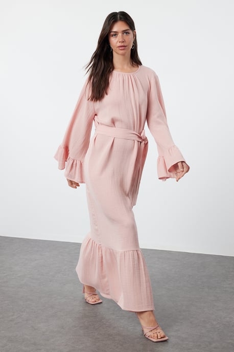Rosa, einfarbiges Maxikleid für Damen, lang, lässig, bequem und modisch - Image 4