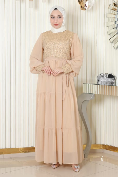 Pailletten Chiffon Abendkleid Gold - Image 2
