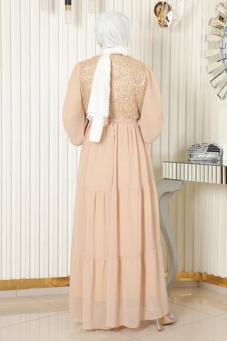 Pailletten Chiffon Abendkleid Gold - Image 3