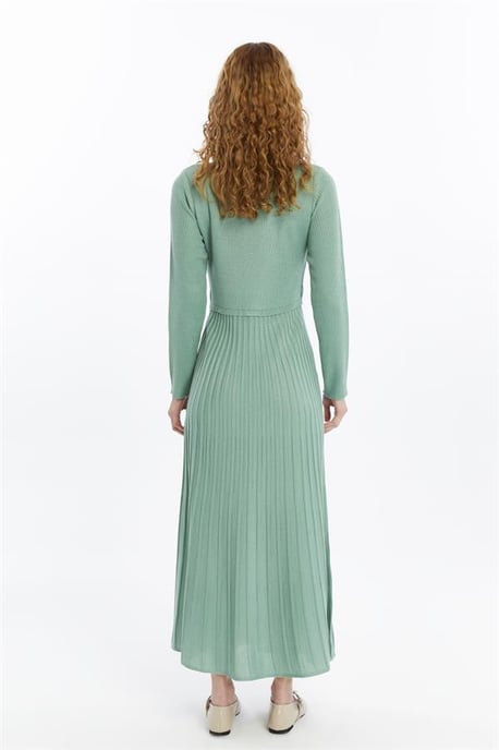 Damen Falten Rock, Thin Seasonal Cold Yarn Strickwaren Kleid, Almond Grün - Image 3