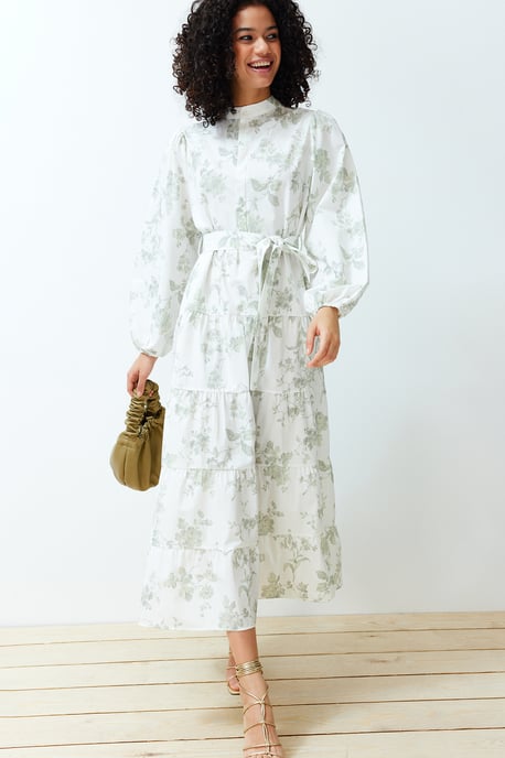 Langes, geblümtes, lässiges, normal geschnittenes, modisches Kleid für Damen - Image 4