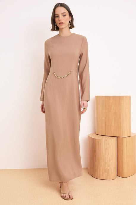 Turkishsouq Langes A-Linien-Hijab-Kleid, lässig - Beige - Image 1