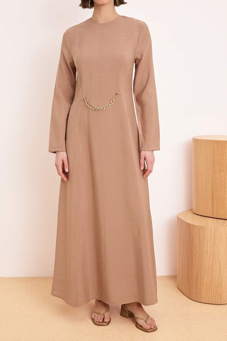 Turkishsouq Langes A-Linien-Hijab-Kleid, lässig - Beige - Image 2