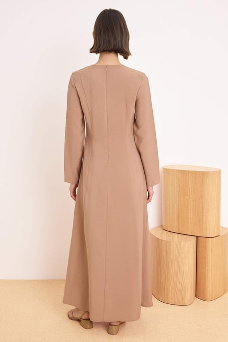 Turkishsouq Langes A-Linien-Hijab-Kleid, lässig - Beige - Image 3