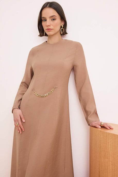 Turkishsouq Langes A-Linien-Hijab-Kleid, lässig - Beige - Image 4
