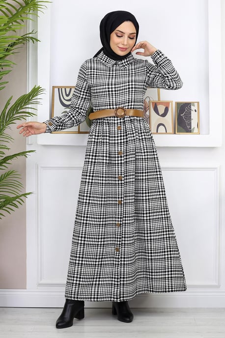 Knopf Detailed Kleid Schwarz - Image 1