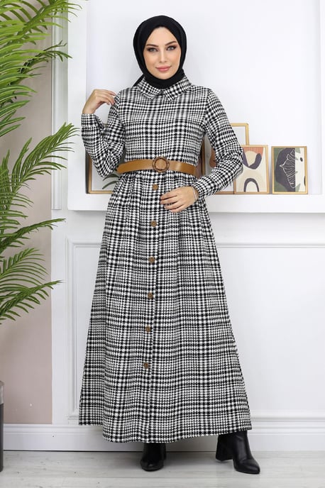 Knopf Detailed Kleid Schwarz - Image 3