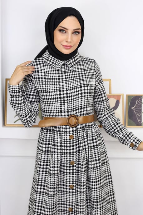 Knopf Detailed Kleid Schwarz - Image 4