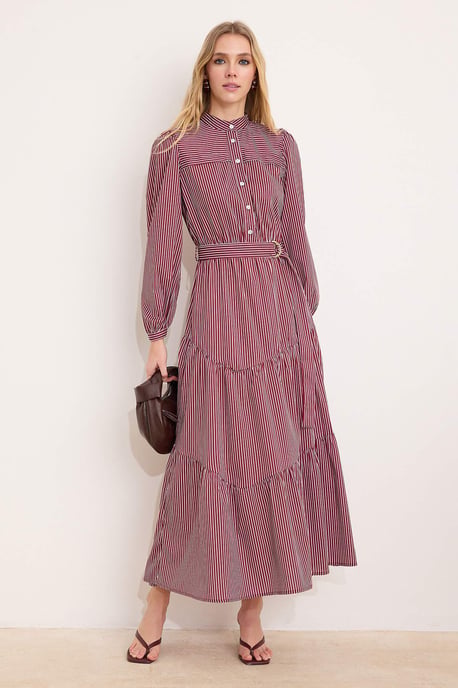 Turkishsouq Gestreiftes Maxikleid, lang, A-Linie, Hijab-Stil - Rosa - Image 1