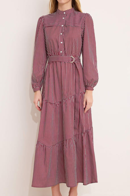 Turkishsouq Gestreiftes Maxikleid, lang, A-Linie, Hijab-Stil - Rosa - Image 2