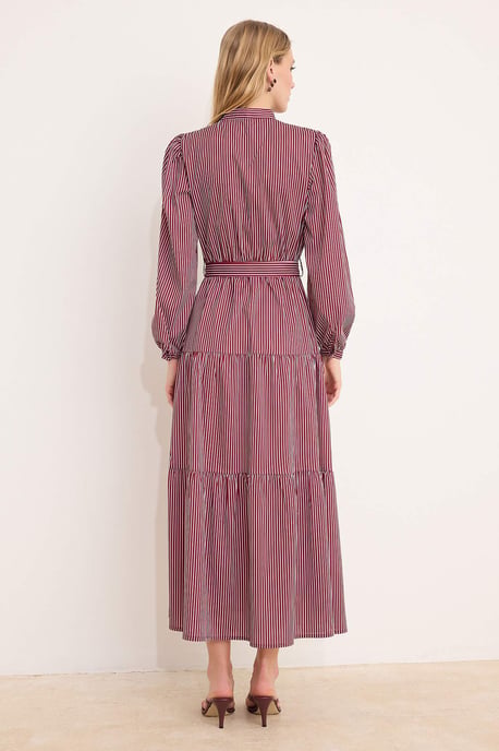 Turkishsouq Gestreiftes Maxikleid, lang, A-Linie, Hijab-Stil - Rosa - Image 3