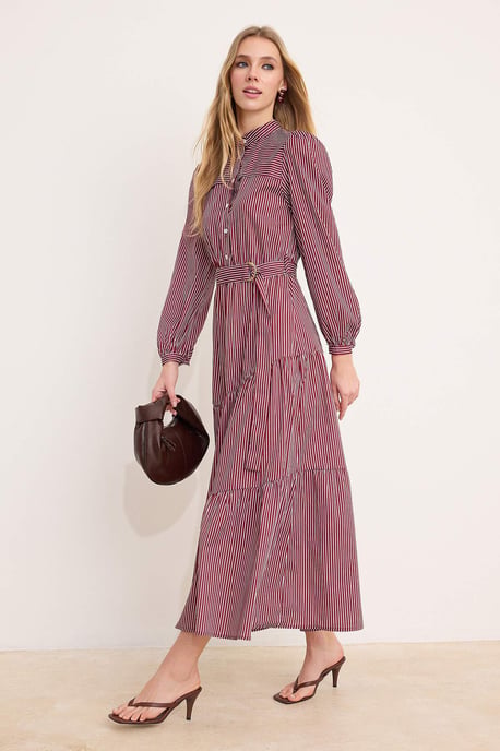 Turkishsouq Gestreiftes Maxikleid, lang, A-Linie, Hijab-Stil - Rosa - Image 4