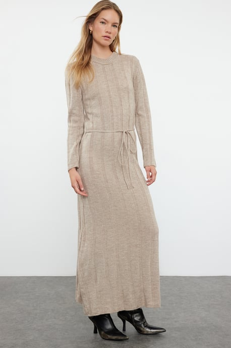 Beigefarbenes, gerades Maxikleid für Damen, lang, lässig/alltagstauglich - Image 4
