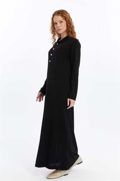 Damen Hemd Kragen Detailed Halbplacket Thin Seasonal Cold Yarn Strickwaren Kleid Schwarz - Image 2