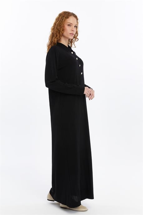 Damen Hemd Kragen Detailed Halbplacket Thin Seasonal Cold Yarn Strickwaren Kleid Schwarz - Image 3