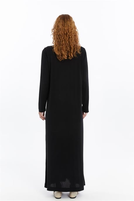 Damen Hemd Kragen Detailed Halbplacket Thin Seasonal Cold Yarn Strickwaren Kleid Schwarz - Image 4