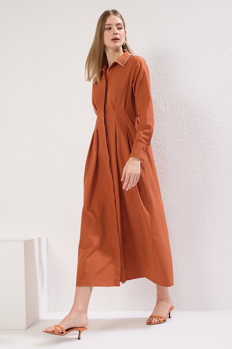 Braunes, gerades, langes, lässiges/alltagstaugliches Hijab-Kleid für Damen - Image 4