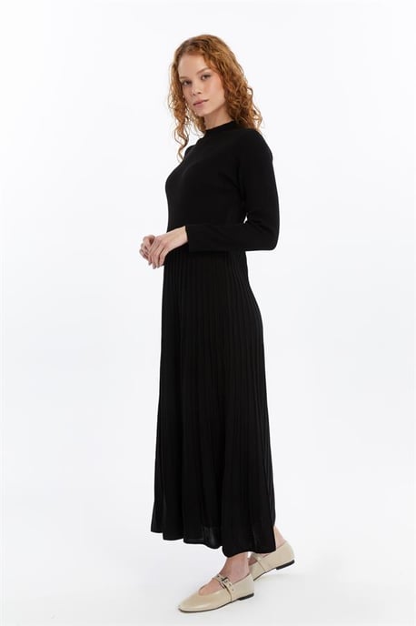 Damen Falten Rock, Cord, Thin Seasonal Cold Yarn Strickwaren Kleid, Schwarz - Image 2