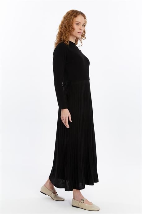 Damen Falten Rock, Cord, Thin Seasonal Cold Yarn Strickwaren Kleid, Schwarz - Image 3