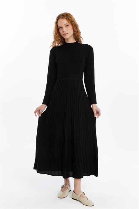 Damen Falten Rock, Cord, Thin Seasonal Cold Yarn Strickwaren Kleid, Schwarz - Image 4
