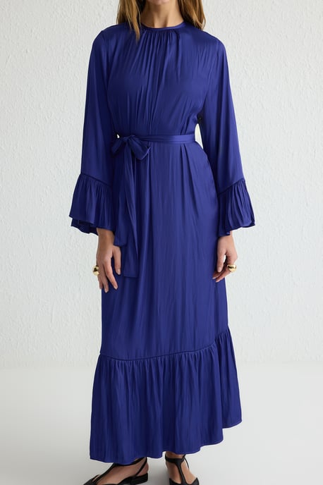 Marineblaues, schlichtes, langes Abendkleid für Damen / Bequemes Alltagskleid mit lockerer Passform - Image 2