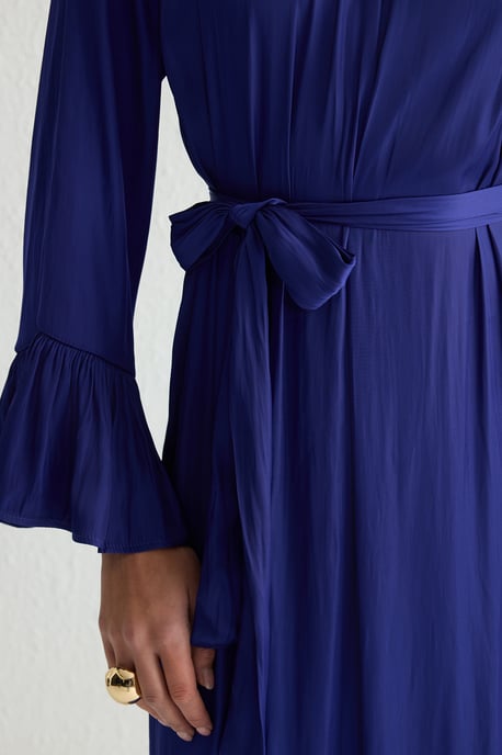 Marineblaues, schlichtes, langes Abendkleid für Damen / Bequemes Alltagskleid mit lockerer Passform - Image 3