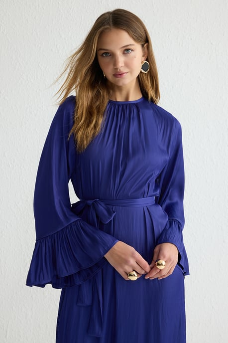 Marineblaues, schlichtes, langes Abendkleid für Damen / Bequemes Alltagskleid mit lockerer Passform - Image 4