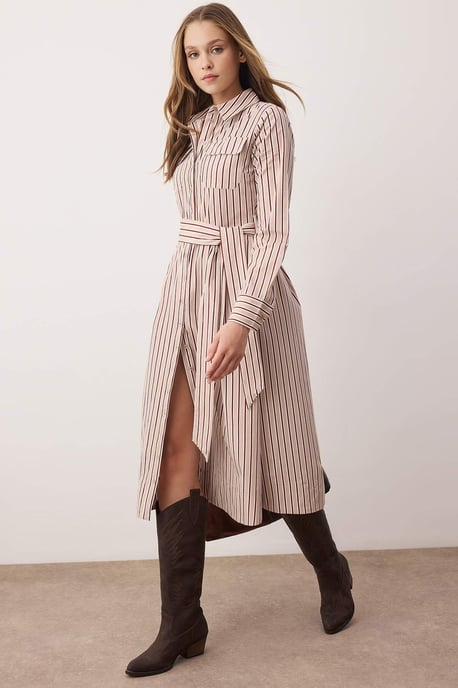 Gestreiftes, mittellanges Hemdkleid für Damen, lässig/alltagstauglich - Image 3