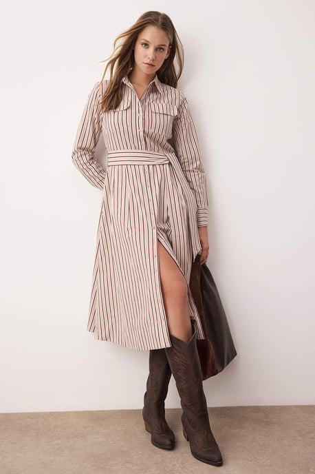 Gestreiftes, mittellanges Hemdkleid für Damen, lässig/alltagstauglich - Image 4