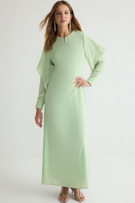 Grünes, schlichtes, langes, elegantes Abendkleid für Damen – lässig geschnitten und dezent - Image 1